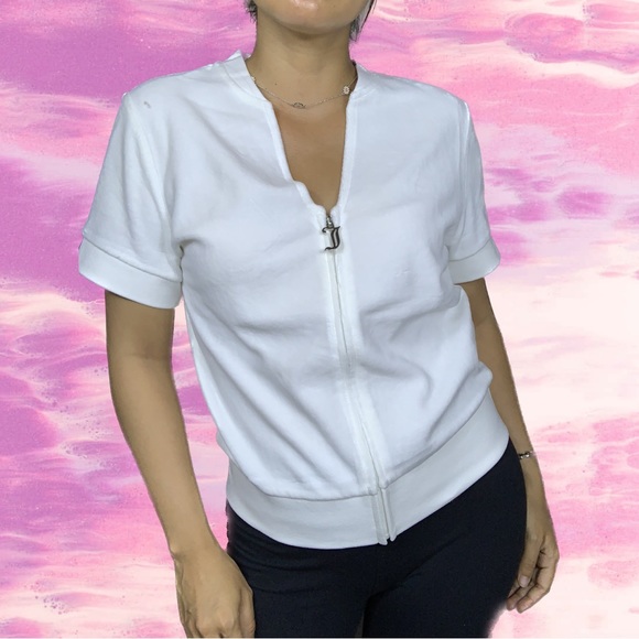 Juicy Couture Rhinestone Logo Zip Front Velour Top - NWT - Picture 1 of 8